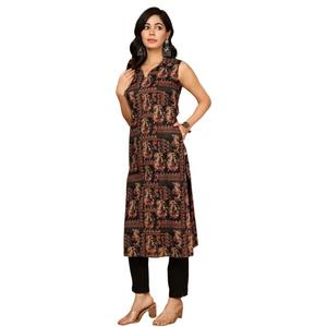 À la mode sans manches longue Kurti élégant col col en V Design femmes indien ethnique tenue usine directe prix de gros - Product Image 1