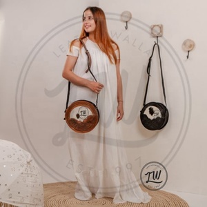 LW Single Strap <b>BoHo</b> Style Cowgirl Leather Handtooled Sling <b>Bag</b> with Chains Portable Animal Fur Women's Purse for Winter - Product Image 2