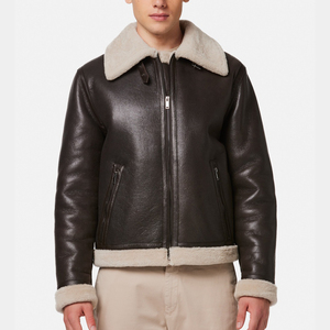Blouson aviateur pour homme en cuir d'agneau véritable avec doublure en cuir d'agneau épais, blouson en cuir de moto - Product Image 4