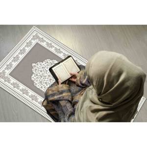 Tapis de prière à motif floral gris : tapis de culte islamique, tapis fin non tissé - Product Image 4
