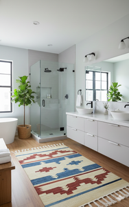 Tapis multicolore en coton tissé beige, motif floral moderne, lavable en machine, avec envers réversible, idéal pour la prière, les pique-niques, les voyages et la maison. - Product Image 3