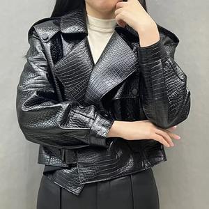 Chaqueta de Cuero Genuino y Lona para Hombre, Color Negro, con Cuello Alto, Impermeable y Transpirable, Estilo Motociclista para Invierno - Product Image 2