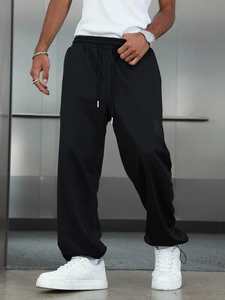 Venta al por mayor de pantalones de los hombres lavados Liso Negro Jogger Pantalones Loose Fit Streetwear Cintura elástica Casual Pantalones de chándal de gran tamaño a granel - Product Image 4