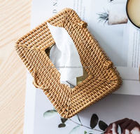 Boîte à mouchoirs et support en rotin tressé à la main, classique, écologique, avec design et taille personnalisables, organisateur de décoration intérieure naturel