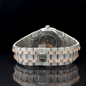 Reloj Deportivo Mecánico de Acero Inoxidable Unisex de Lujo, con Correa de Cuero, Diamantes de Moissanita Brillantes, Completamente Engastado, Especial para Fiestas - Product Image 4