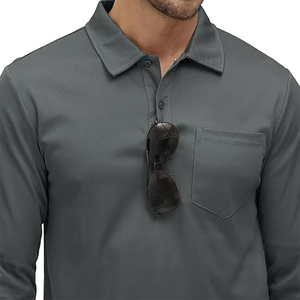 Marque privée Polo en coton doux pour hommes coupe ajustée à manches longues tissu uni confortable avec col en vrac vente en gros - Product Image 5
