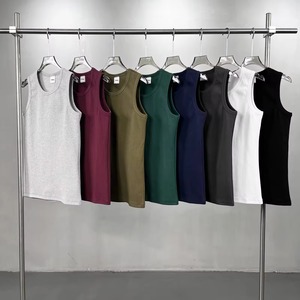 Camiseta sin mangas de canalé unisex de verano al por mayor, de algodón y spandex, transpirable, elástica, ajustada, con logotipo personalizado - Product Image 1