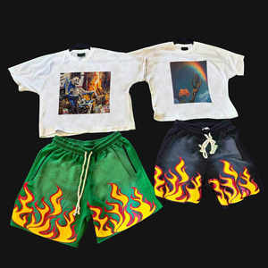 Ensemble de 2 pièces de shorts de fitness pour hommes 100% coton avec impression graphique personnalisée vêtements t-shirts personnalisés shorts pour hommes - Product Image 3