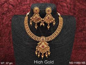 Ensemble de bijoux collier court avec perles en or massif polonais fantaisie design antique pour fête - Product Image 4