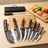 Couteau à viande forgé, ensemble de 8 couteaux de cuisine tranchants pour découper la viande et les os, couteau à désosser, aiguiseur de couteaux et sac en nylon