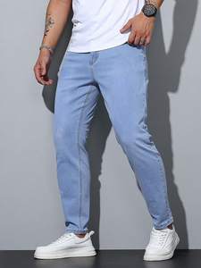 Jean en denim bleu glace moderne et tendance pour homme, coupe droite, lavable, écologique, tailles 28 à 40, coupe ajustée - Product Image 2
