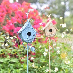 Rustic <b>Metal</b> Birdhouse Stake for Outdoor Garden Decor Farmhouse Bird House on <b>Pole</b> Stand Floral Pot & Planter Decorative Element - Product Image 5
