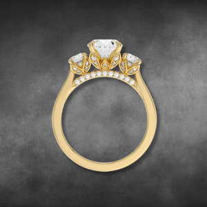 IGI Certified Lab Grown Diamond Oval Cut Three Stone Ring in 14K 18K Yellow Gold with Round Side Stones for Women Bridal Ring - Product Image 2