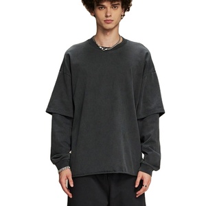 Camisetas de doble capa para hombre Ropa de moda cómoda personalizable con logotipo y diseño Camisetas de manga doble - Product Image 5