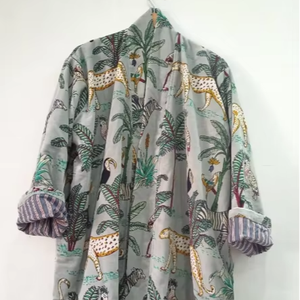 Kimono en velours bohème de la jungle safari gris unisexe pour femme taille libre robe de chambre de mariée d'hiver décoration d'été en dentelle - Product Image 1