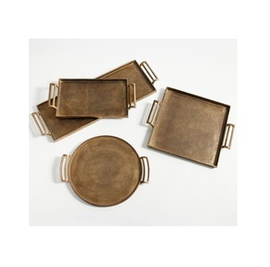 Bandeja de servicio de metal de Calidad exclusiva, mango de cuero, diseño elegante, bandeja de café martillada más vendida, forma rectangular a granel - Product Image 3