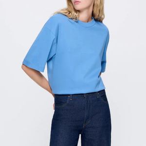 Camiseta de Verano para Mujer, Estilo Urbano, Holgada, 100% Algodón, Cuello Redondo, Transpirable, Manga Corta, Venta Caliente - Product Image 6