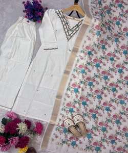 Conjunto de Kurta Étnico de Seda Romana y Viscosa con Trabajo a Mano, Top y Pantalón con Dupatta, para Fiestas y Eventos Festivos, Precio al por Mayor - Product Image 6