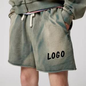 Custom Drawstring Cotton French Terry Distressed Embroidered Raw Hem Ripped Cut Heavyweight Oversized Acid Wash <b>Sweat</b> <b>Shorts</b> <b>Men</b> - Product Image 5