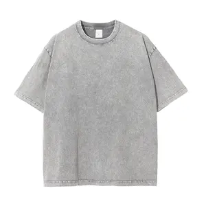 에이드 워시 맞춤형 티셔츠 인쇄 대형/슬림 핏 산성 세척 빈티지 티셔츠 반팔 남성 티셔츠 산성