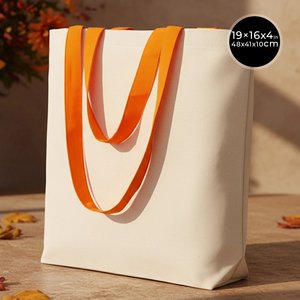 <b>Medium</b> Size 10 oz Cotton Canvas Beach Tote <b>Bag</b> Orange Handles 19 16 4 (48 41 10 Cm) 12oz Heat Transfer Dot Letter - Product Image 1