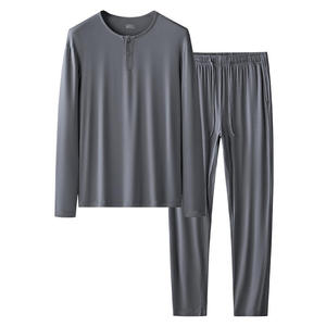 Pyjama en coton pour homme, taille plus, tricot doux, vêtements de détente, pyjama en bambou, col boutonné, respirant, ensemble de pyjama - Product Image 4