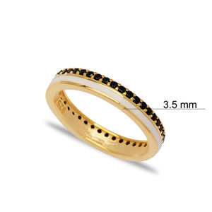 Anillo de Plata de Ley 925 con diseño de esmalte blanco, joyería hecha a mano con piedras de circonita negra - Product Image 2