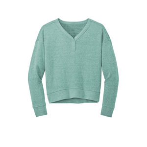 Women Mint Green V Neck Sweatshirt Casual Lightweight Long Sleeve Pullover Relaxed Fit Soft Fleece Basic <b>Comfy</b> Top - Product Image 1