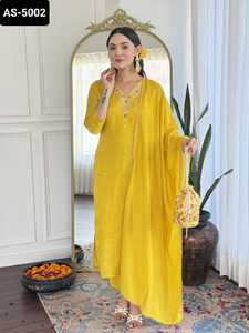 Vêtements ethniques indiens Vichitra soie avec séquence Codding broderie travail Salwar Kameez costume avec soie Dupatta ensemble pour femmes robe - Product Image 3