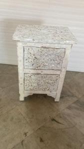 Floral Design White Luxury MOP <strong>Bone</strong> <strong>Inlay</strong> Best of <strong>Indian</strong> Design Dresser Drawer and Side Table Authentic for Sale