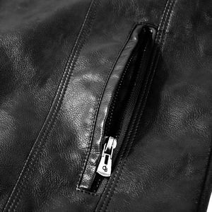 Chaqueta Negra Ajustada de Moda para Hombre, de Cuero de Grano Completo de Alta Calidad, Transpirable, Resistente al Viento, Estilo Urbano - Product Image 4