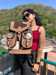 Mochila de cuero de vaca para mujer, mochila duradera de cuero genuino de alta calidad, con estilo occidental, novedad - Product Image 3