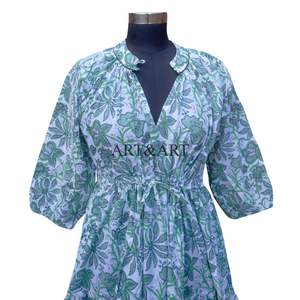 เดรสทำงานผ้าฝ้ายถักสไตล์วินเทจ ทรงเอ ยาวแบบแม็กซี่ แขนพอง ลายดอกไม้ คุณภาพสูง เป็นมิตรกับสิ่งแวดล้อม สวมใส่สบาย - Product Image 3