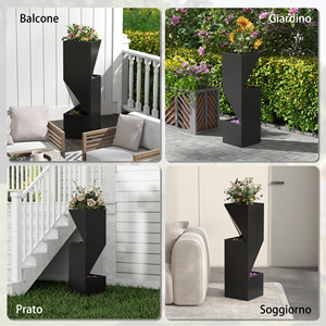 Outsunny Maceta Exterior con 3 Áreas de Cultivo y Agujeros de Drenaje, Metal Negro, 30x30x100 cm - Product Image 4