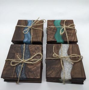 Venta al por mayor decorativo forma redonda Conjunto de 4 posavasos de madera de acacia de resina posavasos de madera para bebidas - Product Image 3