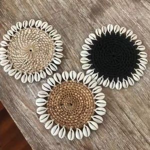 Posavasos de mimbre de concha de diseño Floral hechos a mano al por mayor, posavasos de mimbre para cocina, posavasos de origen de Vietnam - Product Image 6