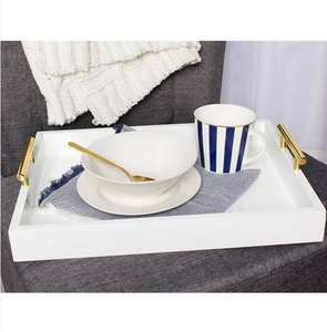 Plateau de service en bois avec poignée en métal, design pour la décoration festive traditionnelle, service de thé, café, petit-déjeuner - Product Image 4