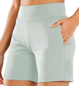 High-Waist Elastic Ribbed Solid Biker Shorts Soft Comfortable Sport <b>Leggings</b> <b>Seamless</b> Four-Way Stretch Breathable - Product Image 1