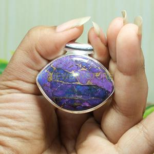 จี้รูปทรงมาร์ควิส สีม่วงทองแดงเทอร์ควอยซ์ จี้เงินแท้ 925 จี้พลอย สร้อยคอ จี้พลอยสีม่วงทองแดงเทอร์ควอยซ์ - Product Image 4