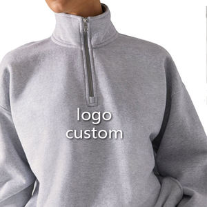 Sudadera con capucha de algodón polar para mujer, OEM ODM, con media cremallera, personalizada, de manga larga, holgada, para invierno - Product Image 5