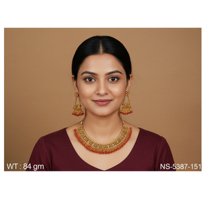 Conjunto de collar de techo de estilo antiguo con esmalte de oro y decoración de piedra Kundan - Product Image 4