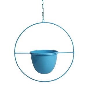 Jardinière suspendue ronde en métal bleu pour la décoration moderne de la maison et une verdure d'intérieur élégante avec un look décoratif frais et élégant - Product Image 5