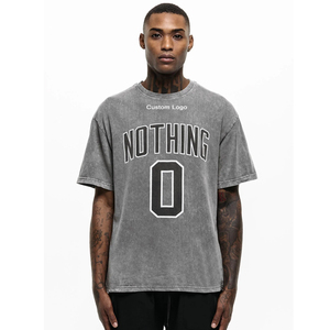 SURDIMENSIONNÉ SANS LAVAGE ACIDE JERSEY 50% Coton, 50% Polyester T-shirt à manches courtes Impression personnalisée Impression Logo Coton T-shirts - Product Image 1