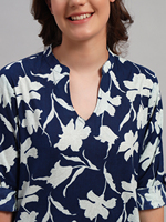 Ensemble Premium Décontracté en Coton Tricoté à Col Mandarin, Manches 3/4, Motif Floral, Fente Courte, Été, Kurti et Palazzo, Boutonné pour Femme |
