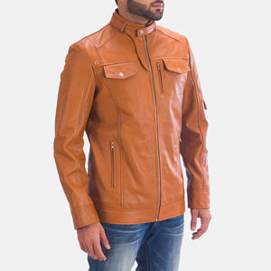2025 otoño moda nuevos hombres de cuello alto chaquetas delgadas de talla grande con cremallera Pu cuero motocicleta chaqueta de cuero para invierno - Product Image 3