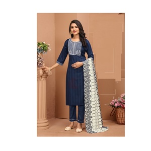 Nouveau Designer Coton Readymade 3 Pièces Kurtis Pantalon Dupatta avec Séquence Travail pour Fête Porter d'Inde - Product Image 1
