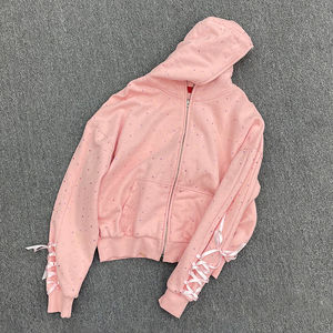 Logo personnalisé Fabrication de vêtements Personnalisé Luxe Bling Bling Strass Survêtement Surdimensionné Style ample Sweat à capuche avec fermeture éclair Hommes - Product Image 1