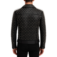 Blouson aviateur noir en cuir de mouton clouté fait main pour homme, style punk rock motard, imperméable et respirant, mode printemps