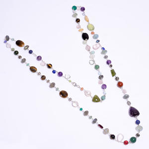 Collier en argent sterling 925, bijoux de mariage de luxe, design classique, collier fin à perles avec pierres précieuses mélangées, cadeau pour femmes - Product Image 1