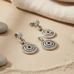 Boucles d'oreilles pendantes en cristal argenté turquoise pour femmes, style religieux tendance, boucles d'oreilles pendantes pour fête, cadeau de bijoux - Product Image 1